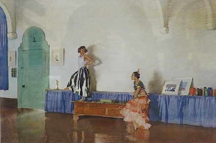 Sir William Russell Flint (1880-1969), two colour prints, ‘Provencal Granary’ and ’In My Studio’, each signed in pencil and blindstamped, largest 37 x 57cm. Condition - poor to fair, foxing throughout